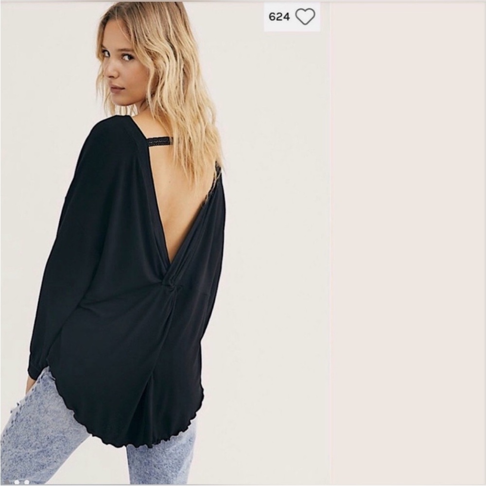 Free People Black Shinmy Shake ribbed longsleeve XS